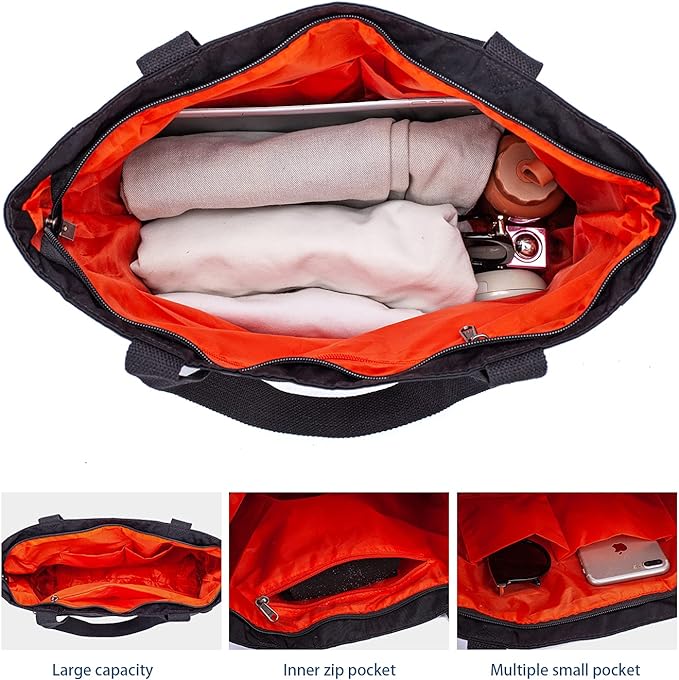 ETidy Large Capacity Foldable Tote Bag With Zipper Water-resistant SandproofWomen Beach Bag Handbag GymBag Travel ShoppingBag