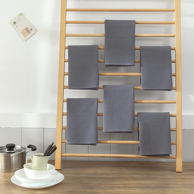 QUILTINA Dish Towels Set,100% Cotton Waffle Weave Kitchen Towels 6 Pack,17 x 25 Inches Dish Towels for Kitchen,Super Absorbent for Drying and Cleaning (Gray)