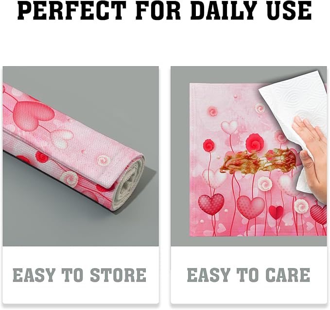 Giwawa Valentines Day Placemats Set of 4 12x18 Inch Red Love Hearts Flower Floral Decorative Place Mat Linen Heat Resistant Washable Table Mats for Kitchen Dining Holiday Wedding Anniversary