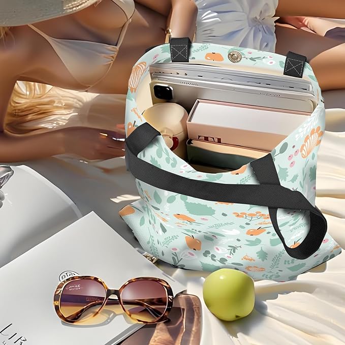 Canvas Tote Bag for Women，Cute Heavy-Duty Shoulder Bag with Zipper Pocket -Travel Tote for Grocery, Gym,Shopping