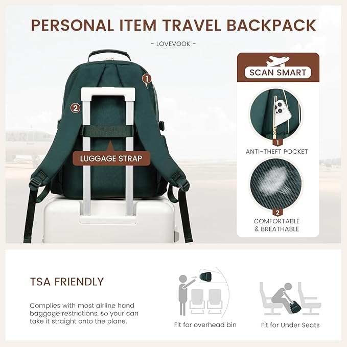 LOVEVOOK Laptop Backpack for Women with Pouch Pocket for Large Capacity Cup,18 Inch Laptop Computer Bag Travel Backpack Purse,Waterproof Work Business Backpack College Teacher Bags,Dark Green