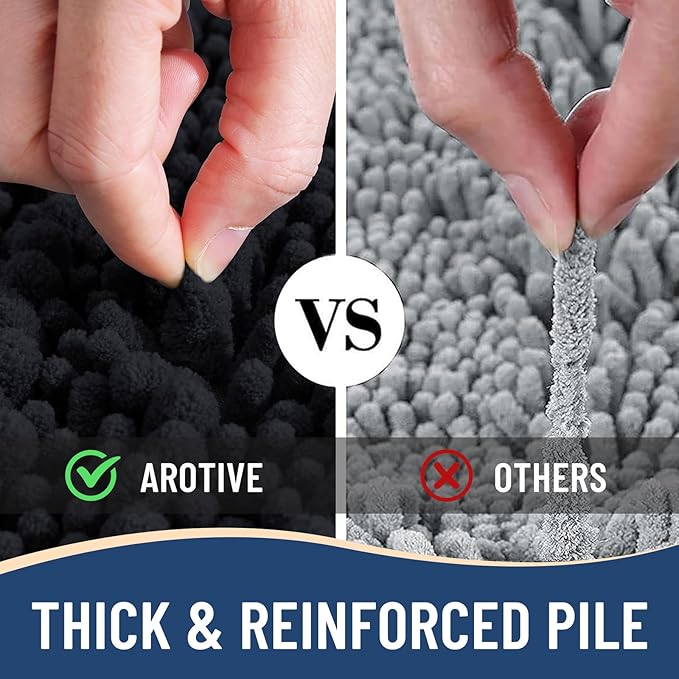 Arotive Luxury Chenille Bathroom Rug Mat, Extra Soft Thick Absorbent Shaggy Bath Rugs, Non-Slip Machine Wash Dry, Plush Bath Mats for Bathroom, Shower and Tub, 40x24, Black