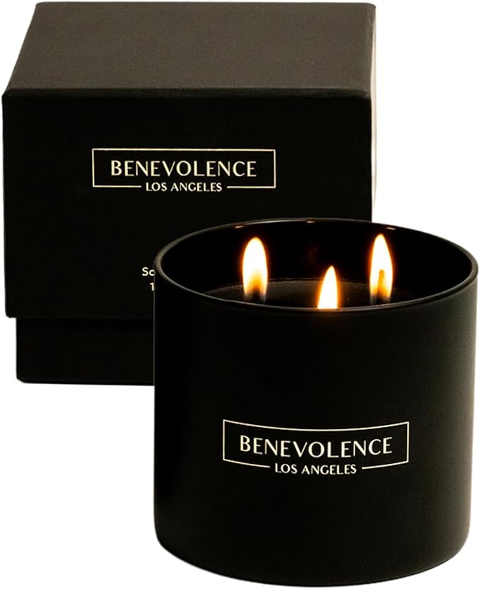 Benevolence LA 3 Wick Candle, Santal Large Scented Candle | Soy Candles | Gifts for Women and Men | Home Fragrance | Aromatherapy | Bathroom Freshener 14.5 Oz, 45 Hour Burn