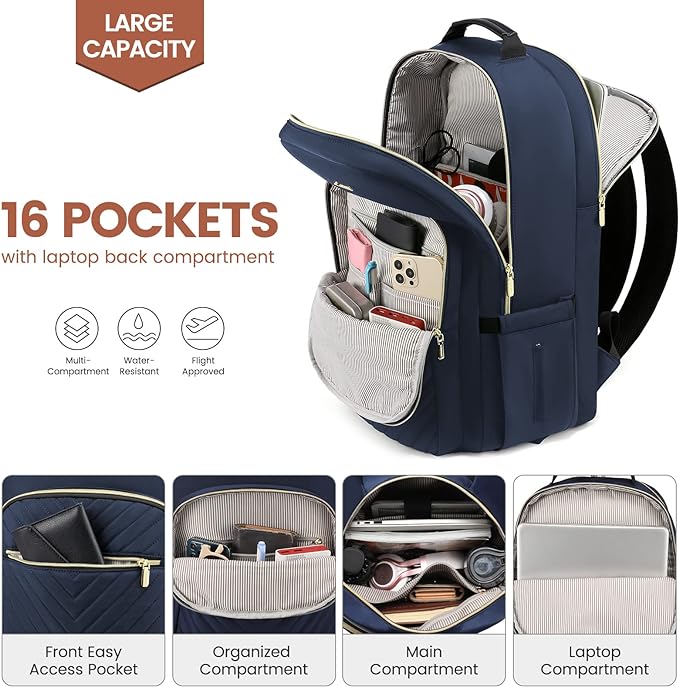 LOVEVOOK Laptop Backpack for Women 15.6 inch,Cute Womens Travel Backpack Purse,Professional Laptop Computer Bag,Waterproof Work Business College Teacher Bags Carry on Backpack with USB Port,Navy Blue