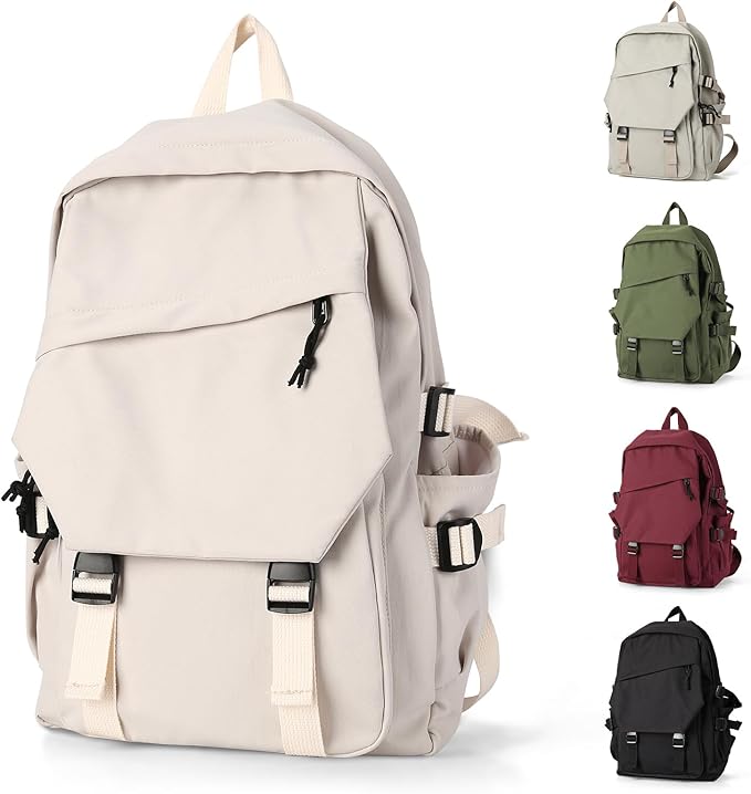 Lightweight School Bag Casual Daypack College Laptop Backpack for Men Women Water Resistant Travel Rucksack for Sports High School Middle Bookbag for girls（White）