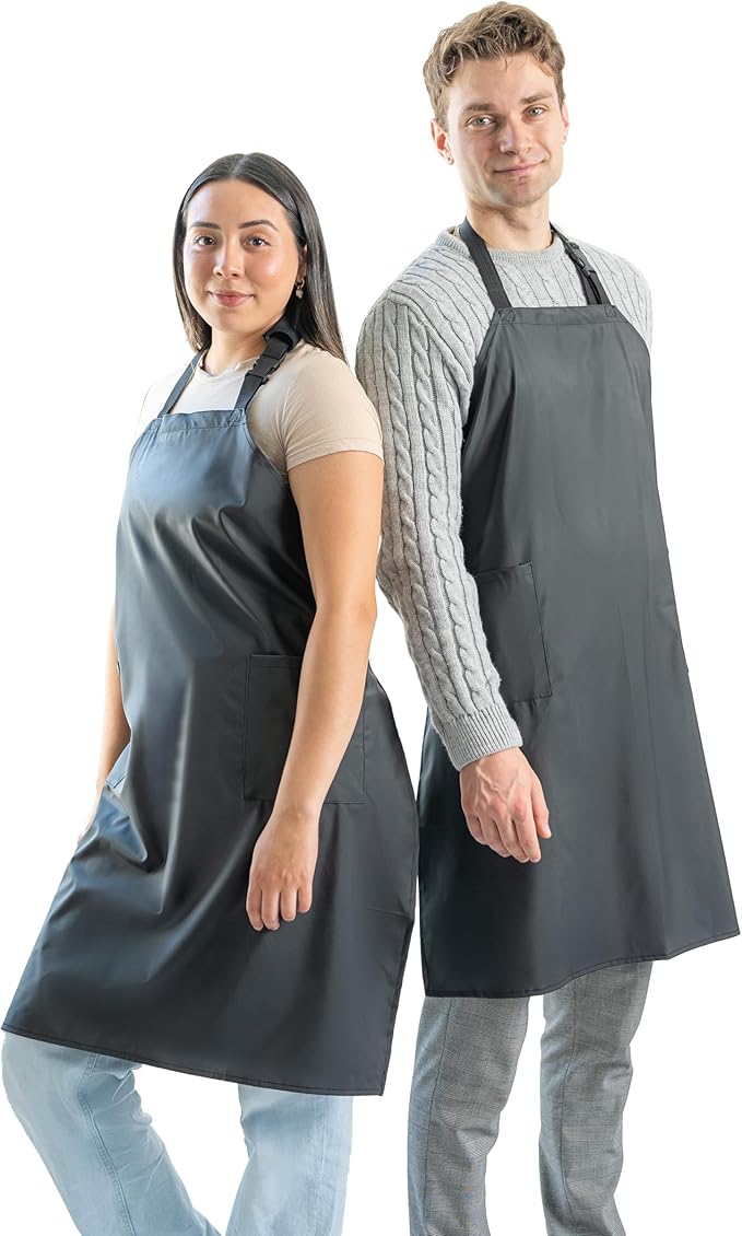 Waterproof Apron For Men and Women - 2 Pockets - 35", Black - Multi Purpose Work Aprons for Dishwashing, Dog Grooming