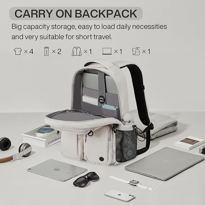mixi Travel Laptop Backpack, Lightweight Durable School Bookbag Men Woman 15.6" Computer Bag, Water Resistant Outdoor Hiking Backpacks With Multifunction Pockets, 17 Inch, Beige