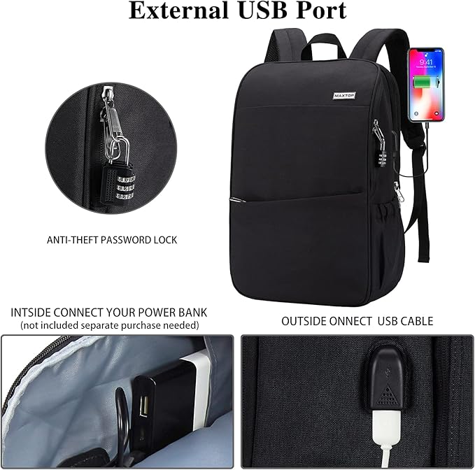 MAXTOP Travel Laptop Backpack with USB Charging Port Anti-Theft[Water Resistant] College School Bookbag Fits 17 Inch Laptop