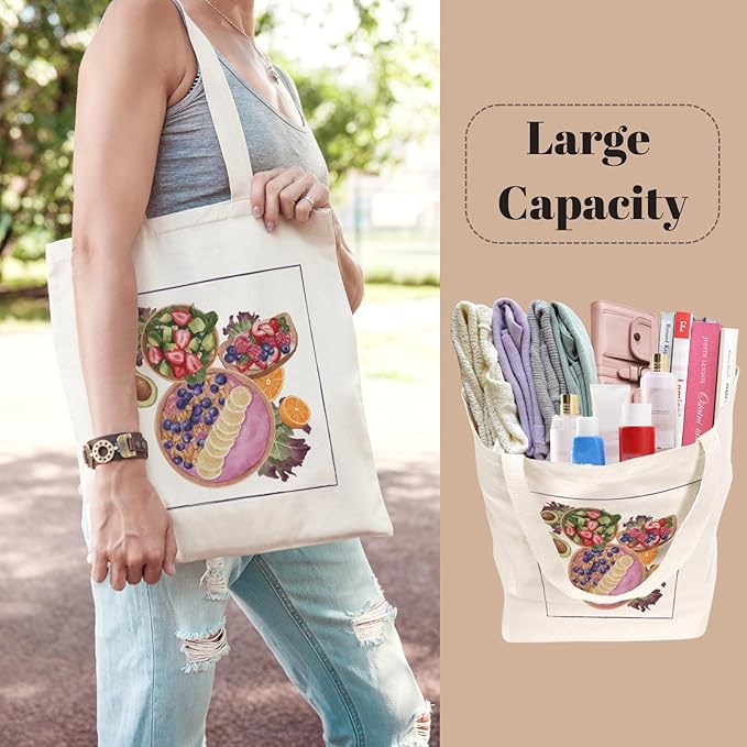 Tote Bag for Women, Canvas Tote Bag with Pockets,Canvas Shopping Bags,Reusable Grocery Bags