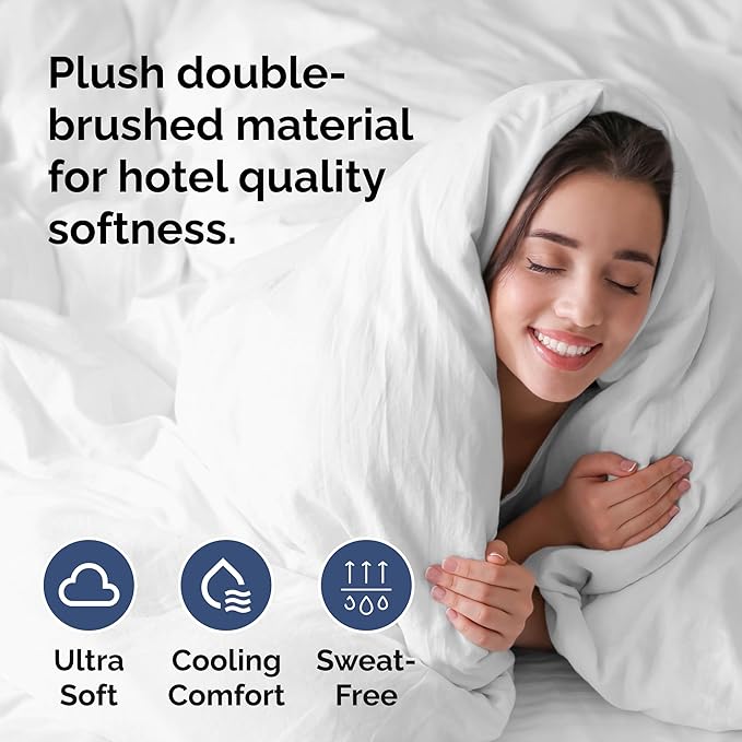 Duvet Cover King Size Set - Extra Soft King Size Duvet Cover 104 x 90 with 2 Pillow Shams - Hotel Luxury, Easy Care and Fade Free with Zipper Closures & Ties - Comfy, Breathable Bedding Set (White)