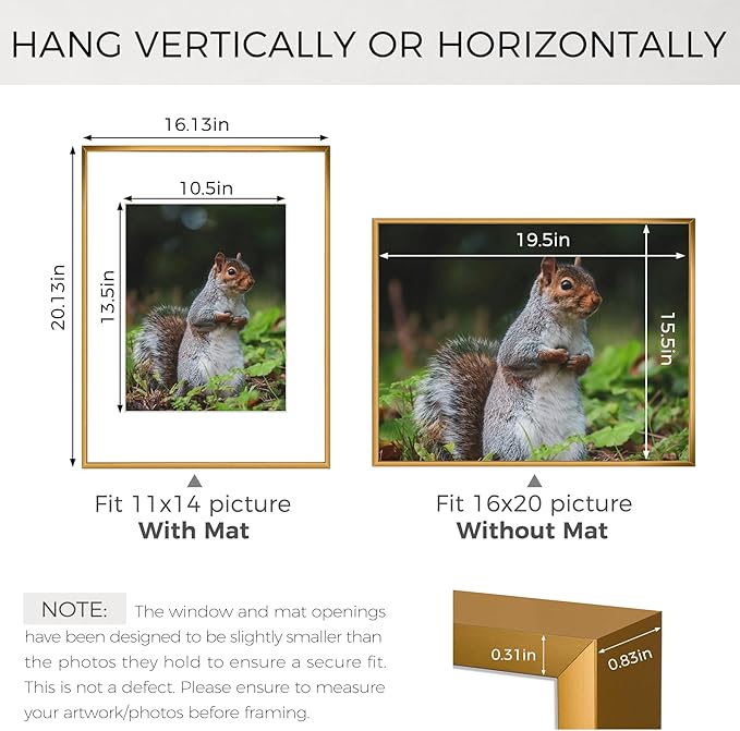 Golden State Art 16x20 Picture Frame 3 Pack - Aluminum Frames with 11x14 Removable Mats & Real Glass, Display 16x20 Posters or 11x14 Photos - Bronze Gallery Wall Frames for Home Office Decor