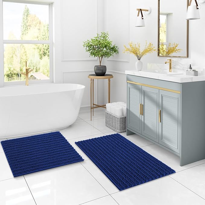 Arotive Luxury Chenille Bathroom Rug Mat, Extra Soft Thick Absorbent Shaggy Bath Rugs, Non-Slip Machine Wash Dry, Plush Bath Mats for Bathroom, Shower and Tub, 47x24, Royal Blue