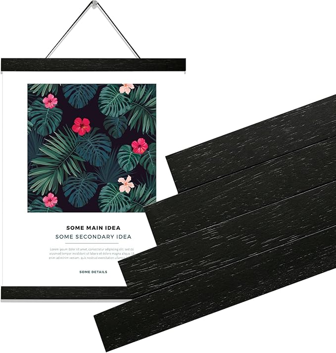 4 Pack Magnetic Poster Hanger Frame 12 inch Black,12x16 12x18 12x20 12x24 Wood Magnet Frames Hangers for Photos, Pictures, Prints, Maps, Canvas Artwork,Diamond Art Painting,Canvas Hanger