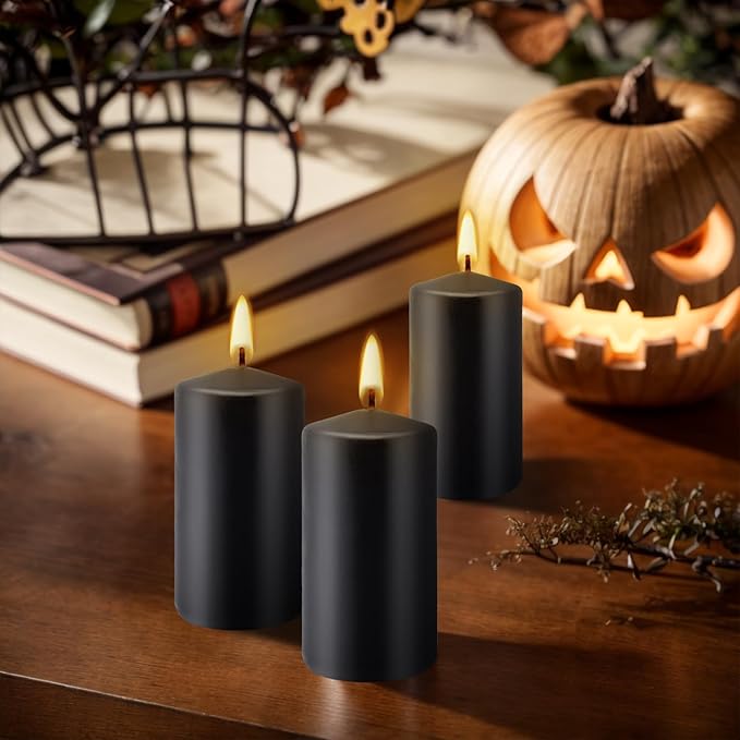 2"x4" High Black Pillar Candles, Set of 20, Unscented. Bulk Buy. Ideal for Wedding, Emergency Lanterns, Spa, Aromatherapy, Party