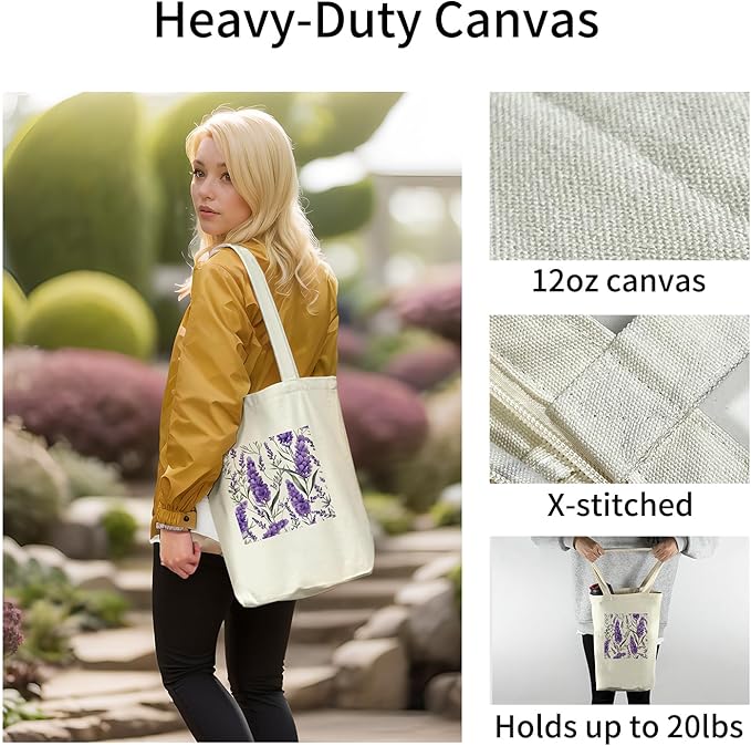 Tote Bag for Women, Reusable Zippered Canvas Bag with Handles Pocket Thick Canvas, for Grocery Shopping Beach Gift