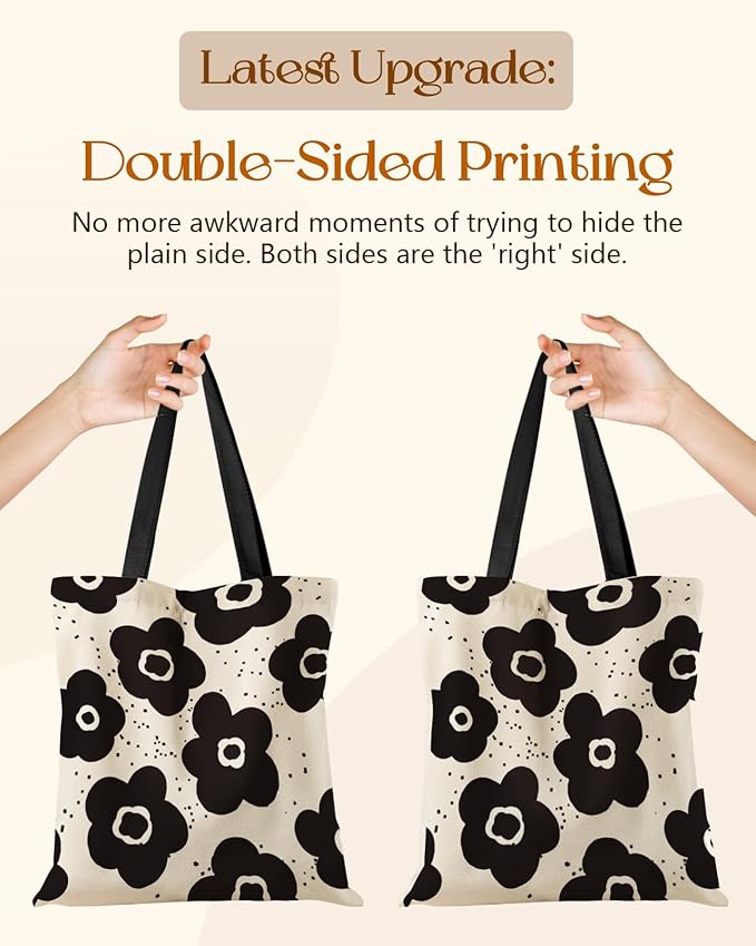 Aesthetic Tote Bag for Girls - with Magnetic Buckle and Zipper Inner Pocket for Women Lady Canvas Cotton Tote Bag