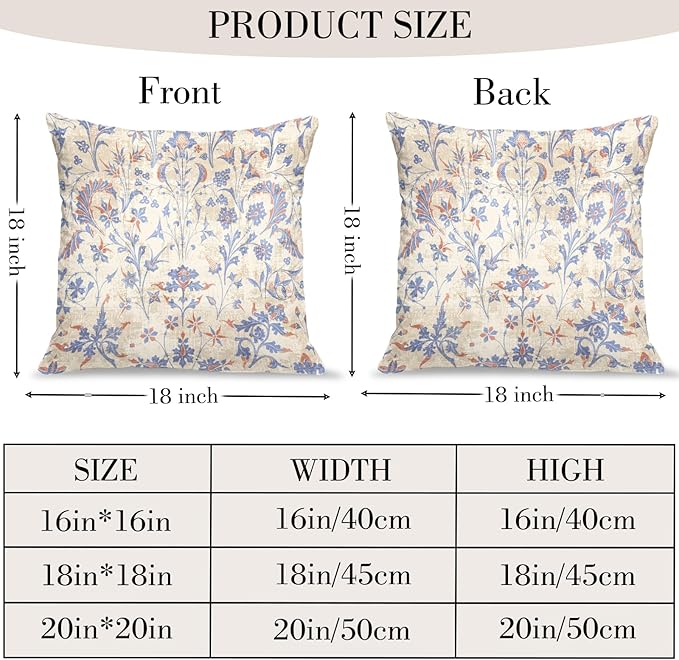 Boho Floral Throw Pillow Covers 18x18 inch Set of 2,Cream Boho Rug Geometric Floral Pattern Decor Double Sided Pattern Cushion Cover Soft Pillow Case Living Sofa Room Bed Square Pillow Cover