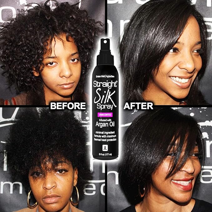 Straight Silk Spray with Moroccan Argan Oil | Hair Straightening Protector & Detangler | Alcohol-Free | Heat Protectant up to 450°F | Flat-Iron | Blow-Dry | Unscented | Hair Spray | MADE IN USA (6oz)