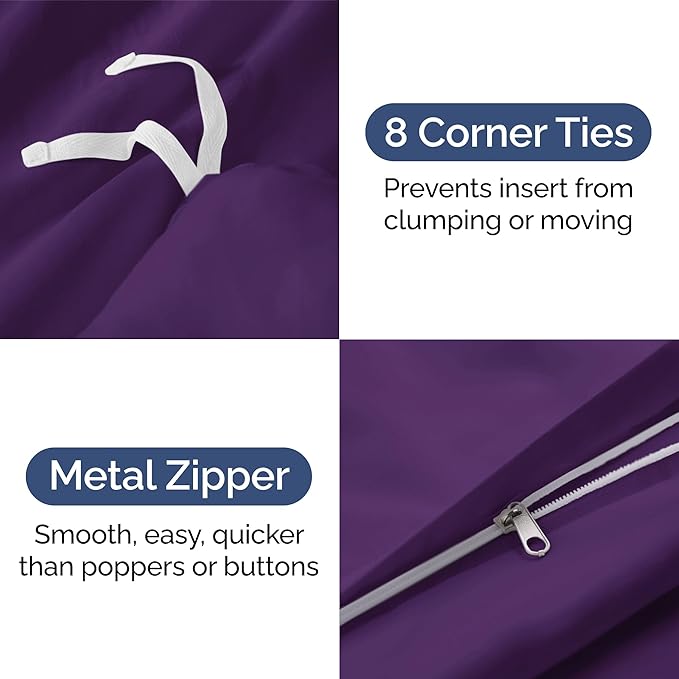 Duvet Cover Full Size Set - Extra Soft Full Size Duvet Cover 80 x 90 with 2 Pillow Shams - Hotel Luxury, Easy Care and Fade Free with Zipper Closures & Ties - Comfy, Breathable Bedding Set (Purple)