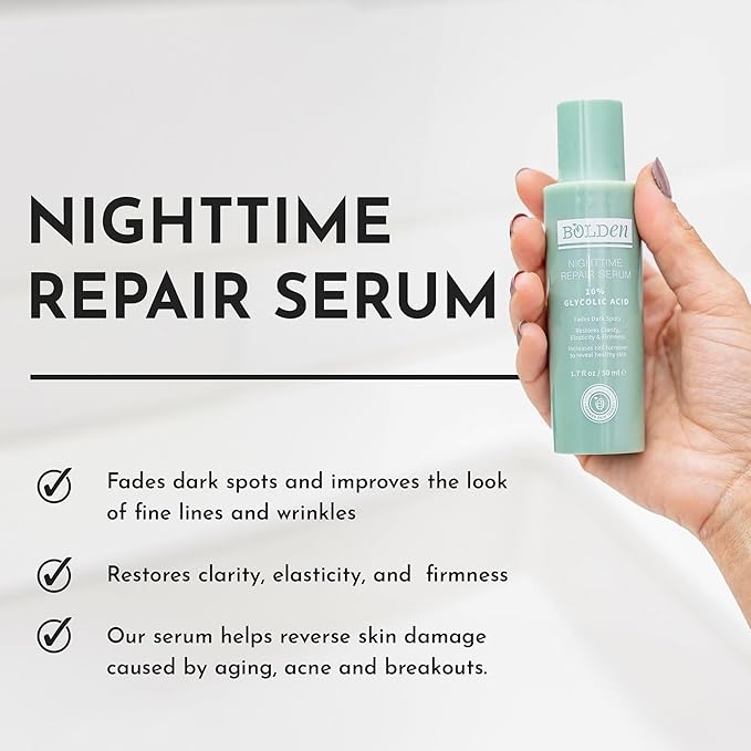 Bolden Nighttime Repair Serum | Facial Serum for Dark Spots and Discoloration | Ideal for Acne-Prone & Melanin-Rich Skin | 1.7 Fl Oz