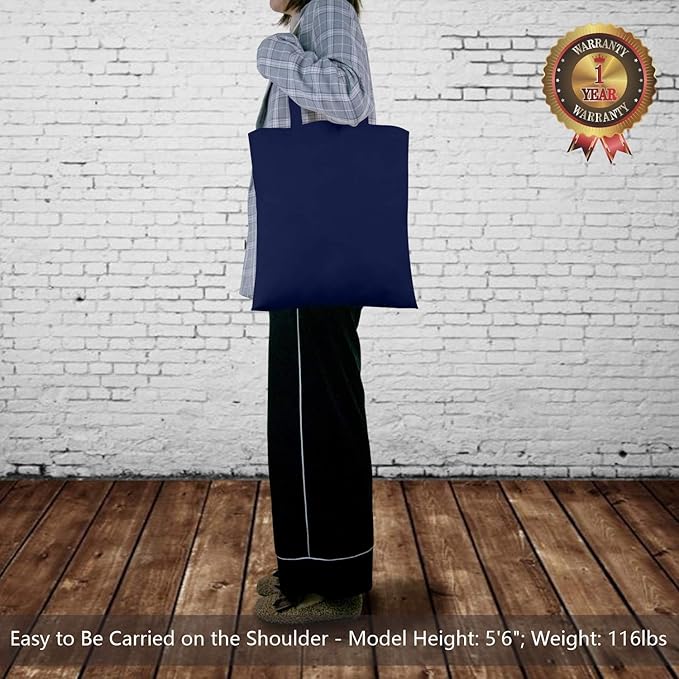 TOPDesign 12-Pack Economical 16"x15" Navy Blue Cotton Tote Bag, Lightweight Medium Reusable Grocery Shopping Cloth Bags, Suitable for DIY, Advertising, Promotion, Gift, Activity