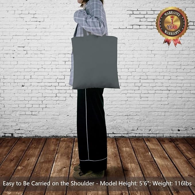 TOPDesign 12-Pack Economical 16"x15" Grey Cotton Tote Bag, Lightweight Medium Reusable Grocery Shopping Cloth Bags, Suitable for DIY, Advertising, Promotion, Gift, Activity