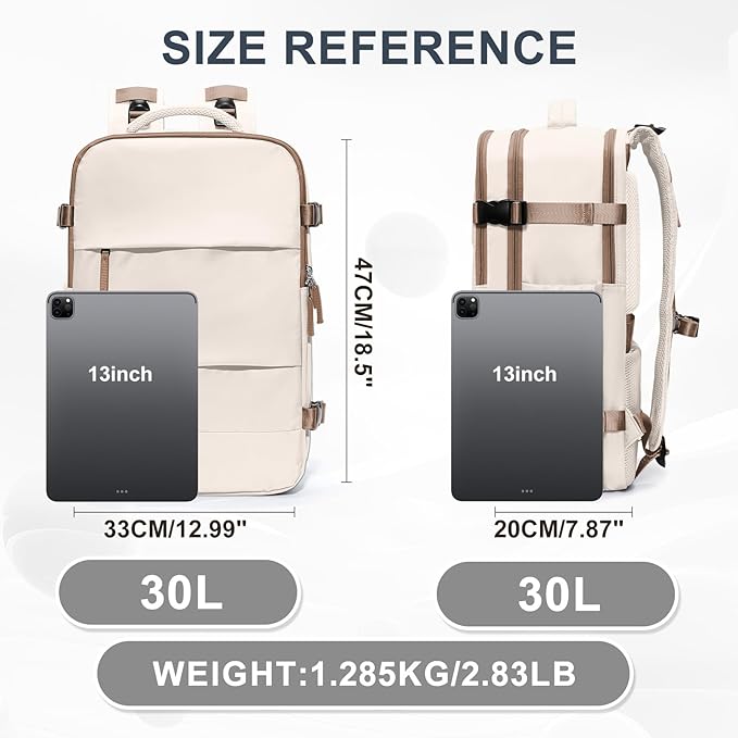 coowoz Large Travel Backpack For Women Men,Carry On Backpack Flight Approved,Hiking Outdoor Rucksack Casual Daypack Travel Bag Essentials Personal Item Backpack (Beige Brown-L)