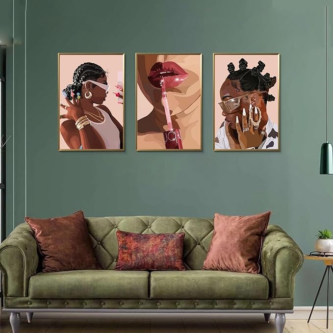 ANVOTIG African American Black Woman Posters Wall Art Set of 3 Fashion Black Girl Wall Decor Pictures Hip Hop Sunglasses Jewelry Posters Prints Paintings for Home Living Room Bedroom16x24 In Unframed