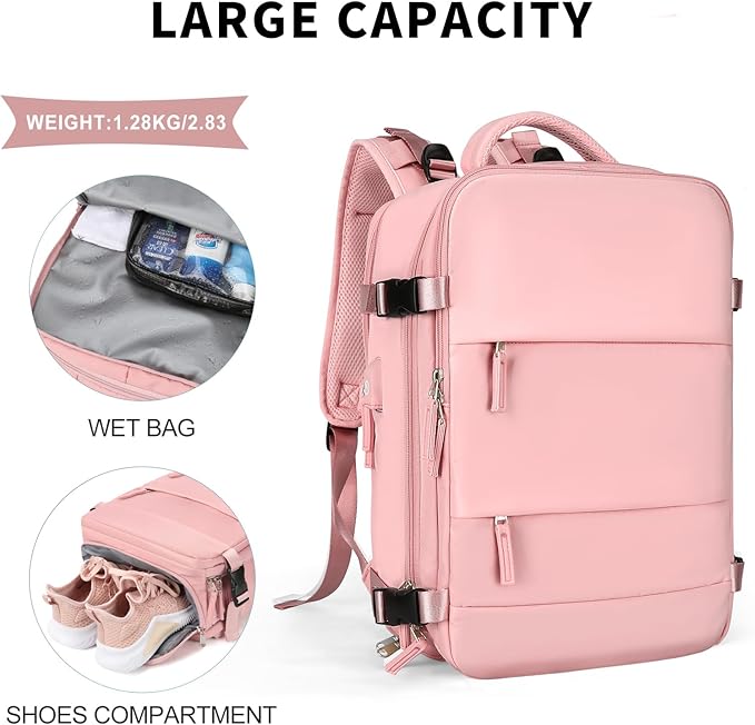 coowoz Large Travel Backpack For Women Men,Carry On Backpack Flight Approved,Hiking Backpack Waterproof Outdoor Sports Rucksack Casual Daypack Fit 15.6 Inch Laptop Shoes Compartment