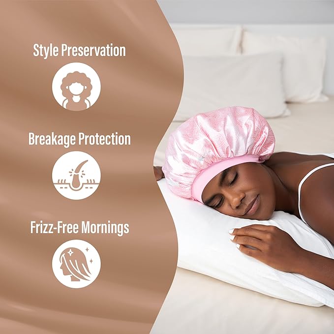 Satin Bonnet Adjustable Sleeping Silk Bonnet Black Women Men Double Layer Satin Silk Sleep Cap Hair Wrap Large Curly Hair