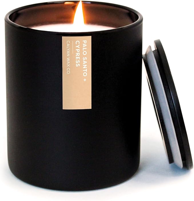 Calyan Wax Co. Soy Wax Candle, Rosewood + Amber Scented Candle, 75 Hour Burn Time, Aromatherapy Soy Candles, Non Toxic & Vegan Soy Wax, Black Tumbler Scented Candles, 10.2oz