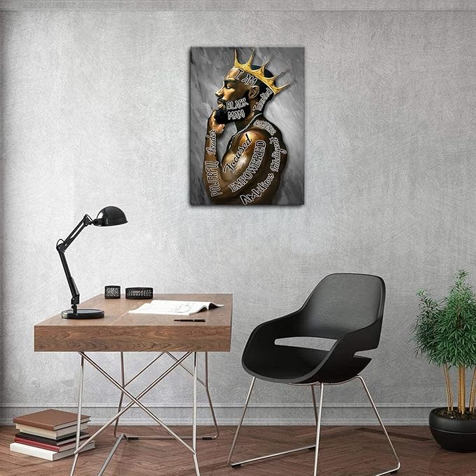 Framed African American Wall Art Man Portrait Wall Art Inspirational Black Man Motivational Quotes Afro King Poster Abstract Canvas Prints Painting Home Decor for Bedroom Living Room Ready to Hang