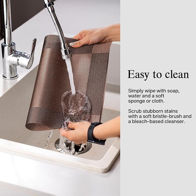 Placemats Set of 4 - Easy Clean Woven Vinyl Placemats for Dining Table, Indoor/Outdoor Place Mats, Washable PVC Table Mats（Brown Cube）