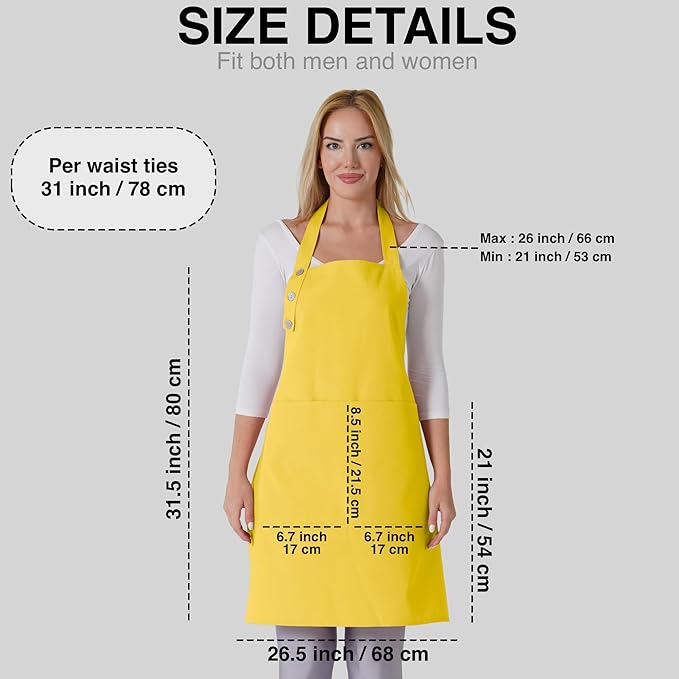 TOSHE Kitchen Apron Waterdrop Resistant Cotton Apron with adjustable Aprons for Women with Pockets 10 Color option Cooking Yellow Apron (Yellow)