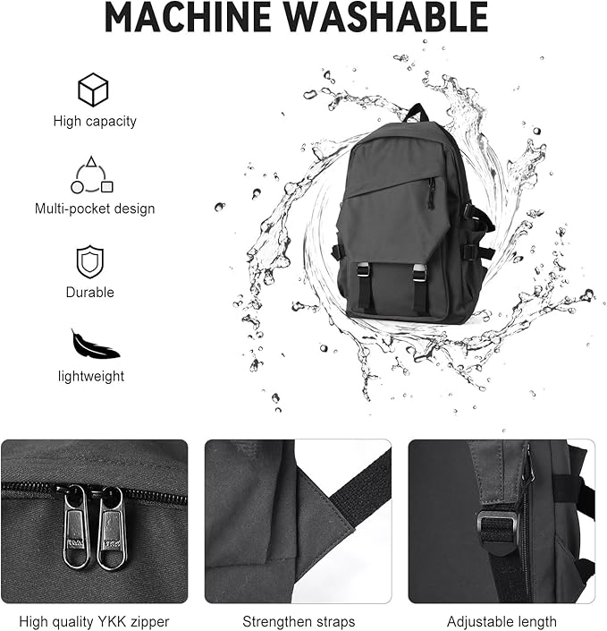 Casual Daypack Large upgraded version College Laptop Backpack for Men Women Water Resistant Lightweight School Bag Travel Rucksack for Sports High School Middle Bookbag for girls Size L(Dark grey)