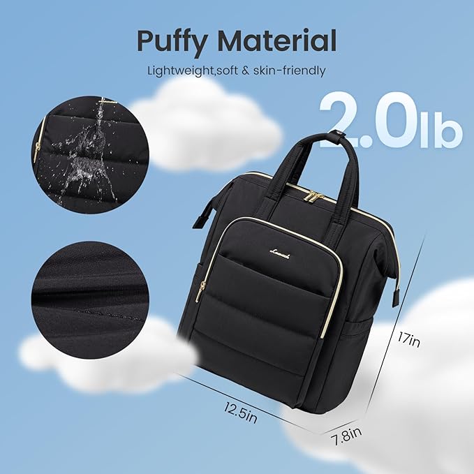 LOVEVOOK Laptop Backpack Women 17 inch,Lightweight Puffer Travel Backpacks for Women,Quilted Laptop Bag Computer Work Teacher Nurse Backpack,Womens Backpack Purse Daypack for College Business,Black