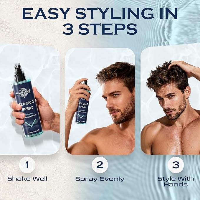 Sea Salt Spray for Men, Light Hold Thickness, Texturizing Hairspray, Stocking Stuffers for Man, Surf Spray Adds Instant Volume, Travel Essentials, Christmas Gift for Men, 8.8 Oz