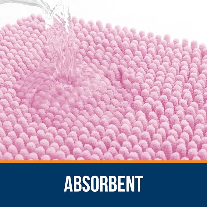 OLANLY Bathroom Rugs 47x20, Extra Soft Absorbent Chenille Bath Rugs, Rubber Backing Quick Dry, Machine Washable Bath Mats for Bathroom Floor, Tub and Shower, Home Decor Accessories, Pink