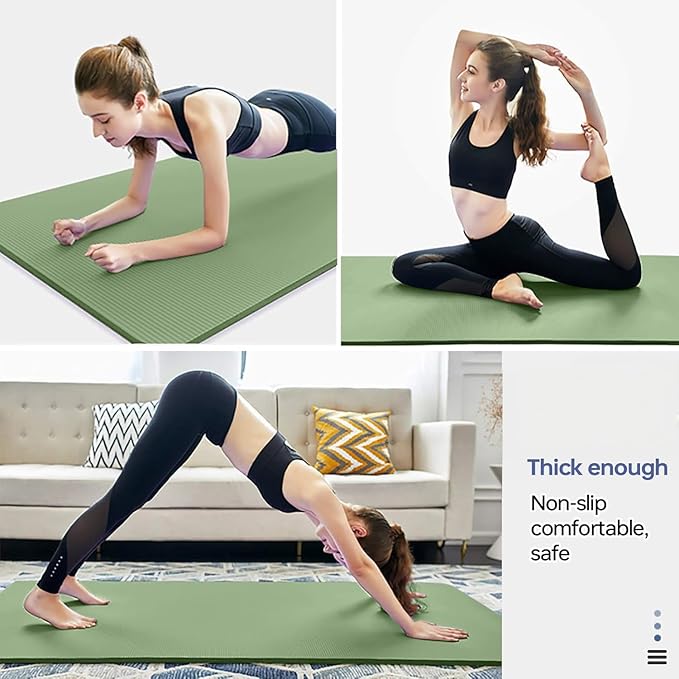 Yoga Mat Non Slip NBR Thick Yoga Mat, 72"L x 32"W x 0.6"TH (185cm x 80cm x 15mm), Anti-Tear Exercise Mat with Carrying Strap and Bag, Workout Mats for Yoga, Pilates and Floor Exercises