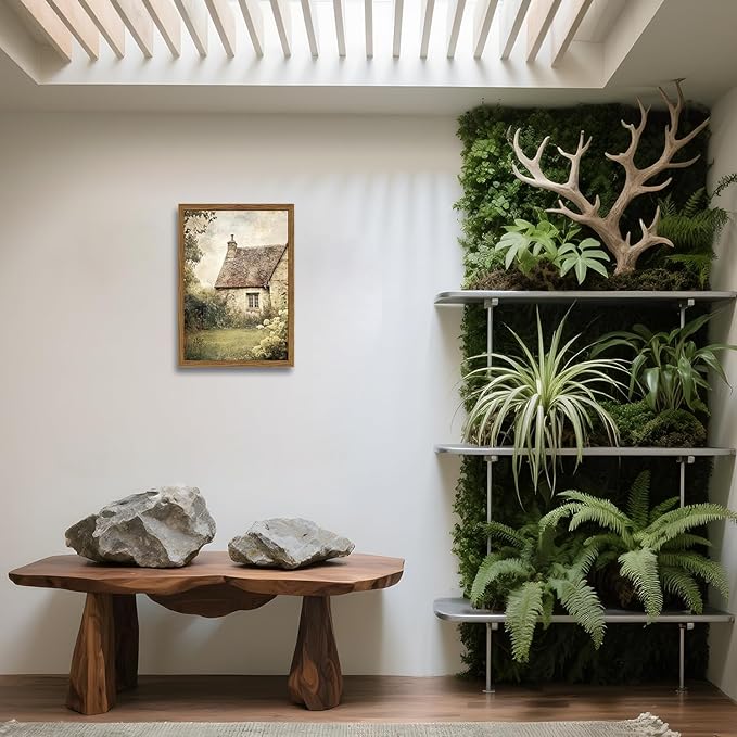 Vintage Farmhouse Wall Art, 3D Textured Nature Landscape Wall Decor Paintings, Hand Drawn Sandstone Farm House Picture Prints Artwork for Bedroom Living Room 12x16 inch Wood Framed