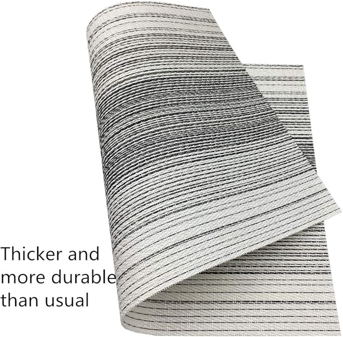 Placemat,Blending Color Durable Woven Vinyl Placemat Washable Heat-Resistant Anti-Skid Kitchen Dining Table Mats (Set of 4, Black with White)