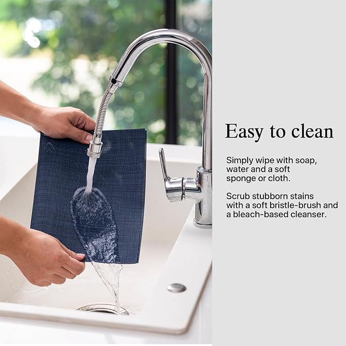 Placemats Set of 8 - Easy Clean Woven Vinyl Placemats for Dining Table, Indoor/Outdoor Place Mats, Washable PVC Table Mats（Navy Blue）