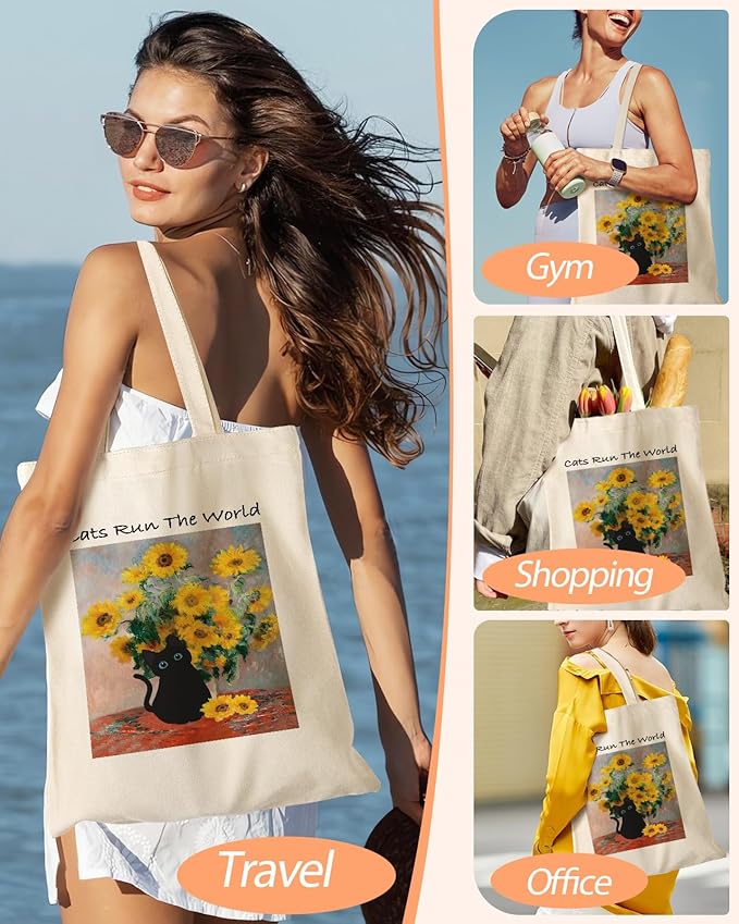 Canvas Tote Bag with Pocket - Aesthetic Cute Canvas Bag for Women Shoulder Totes for Shopping, Work, Gym