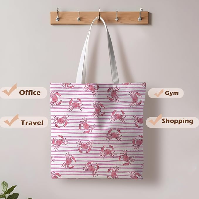 Beach Crab Tote Bag, Summer CrabsTote Bag for Women, Summer Crab Reusable Grocery Bags Shopping Bags