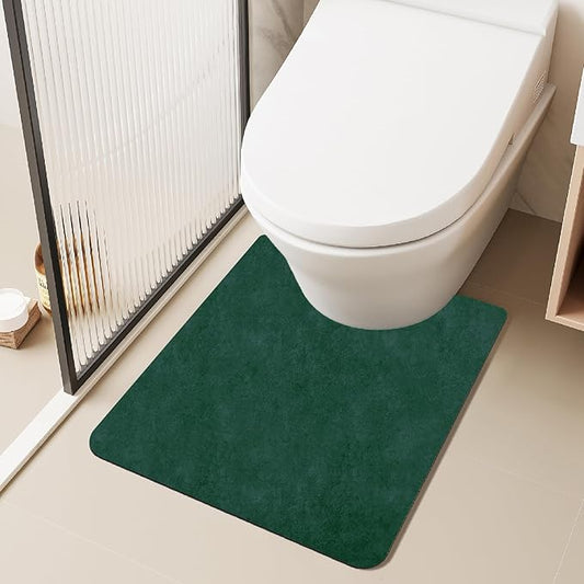 Toilet Rug, Thin Toilet Rugs U Shaped Washable Non Slip Absorbent Quick Dry Low Pile Toilet Mat, 20"x24" U Shape Dark Green