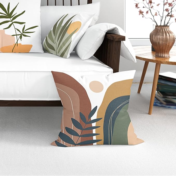 COMMINY Abstract Boho Pillow Covers 20x20 Set of 6 Decorative Sunset Leaves Throw Pillow Cover for Couch Minimalist Modern Cushion Cover for Sofa Bed Living Room Home Decor, Nordic