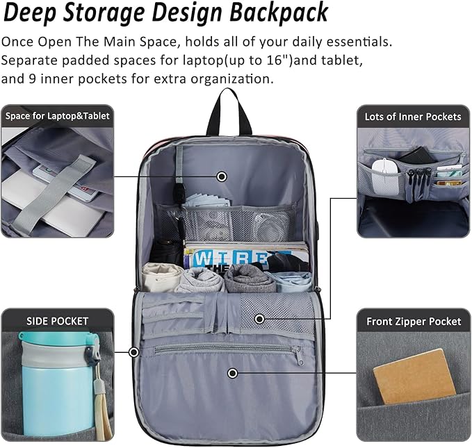 MAXTOP Deep Storage Laptop Backpack with USB Charging Port[Water Resistant] College School Computer Bookbag Fits 17 Inch Laptop