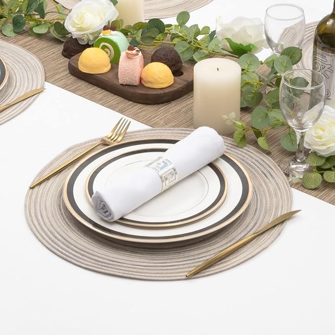 SHACOS Round Braided Placemats 15 inch Set of 6 Washable Kitchen Table Placemats for Home Wedding Party (Rainbow Gray, 6)