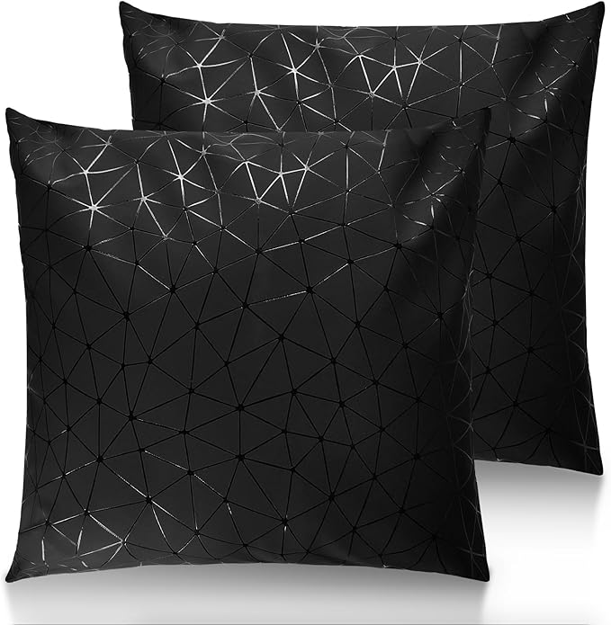 Faux Leather Throw Pillow Covers 16X16 Inch Black Stripe Outdoor Modern Farmhouse Solid Decorative Pillow Covers for Room Couch Living Bedroom Bed Sofa