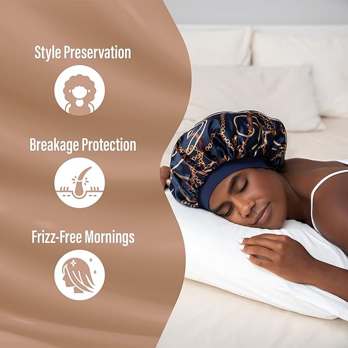 Satin Bonnet Adjustable Sleeping Silk Bonnet Black Women Men Double Layer Satin Silk Sleep Cap Hair Wrap Large Curly Hair